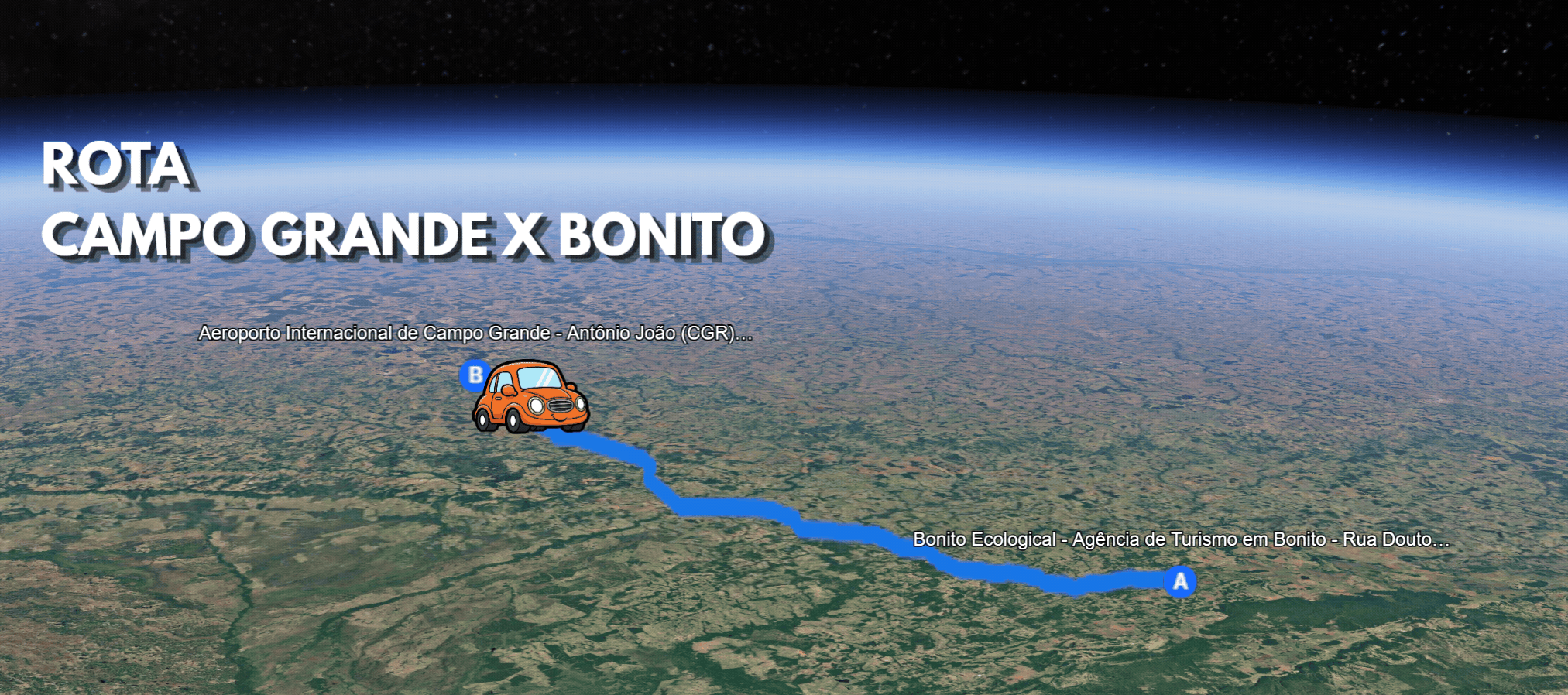 Animação da rota entre Campo Grande e Bonito em Mato Grosso do Sul