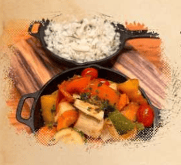 Panelinha de legumes com missô no Restaurante Bacuri