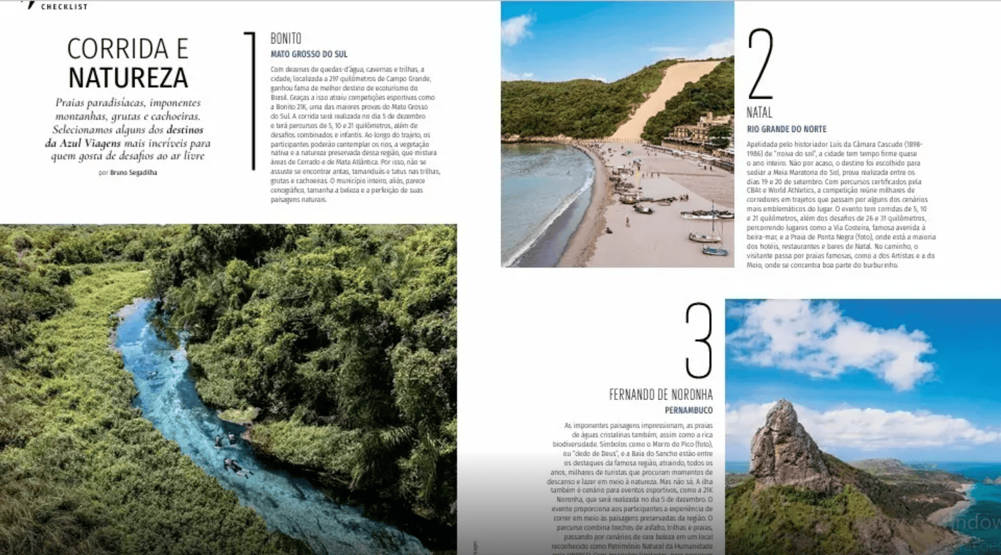 Bonito MS em destaque na revista de bordo da Azul em julho de 2026