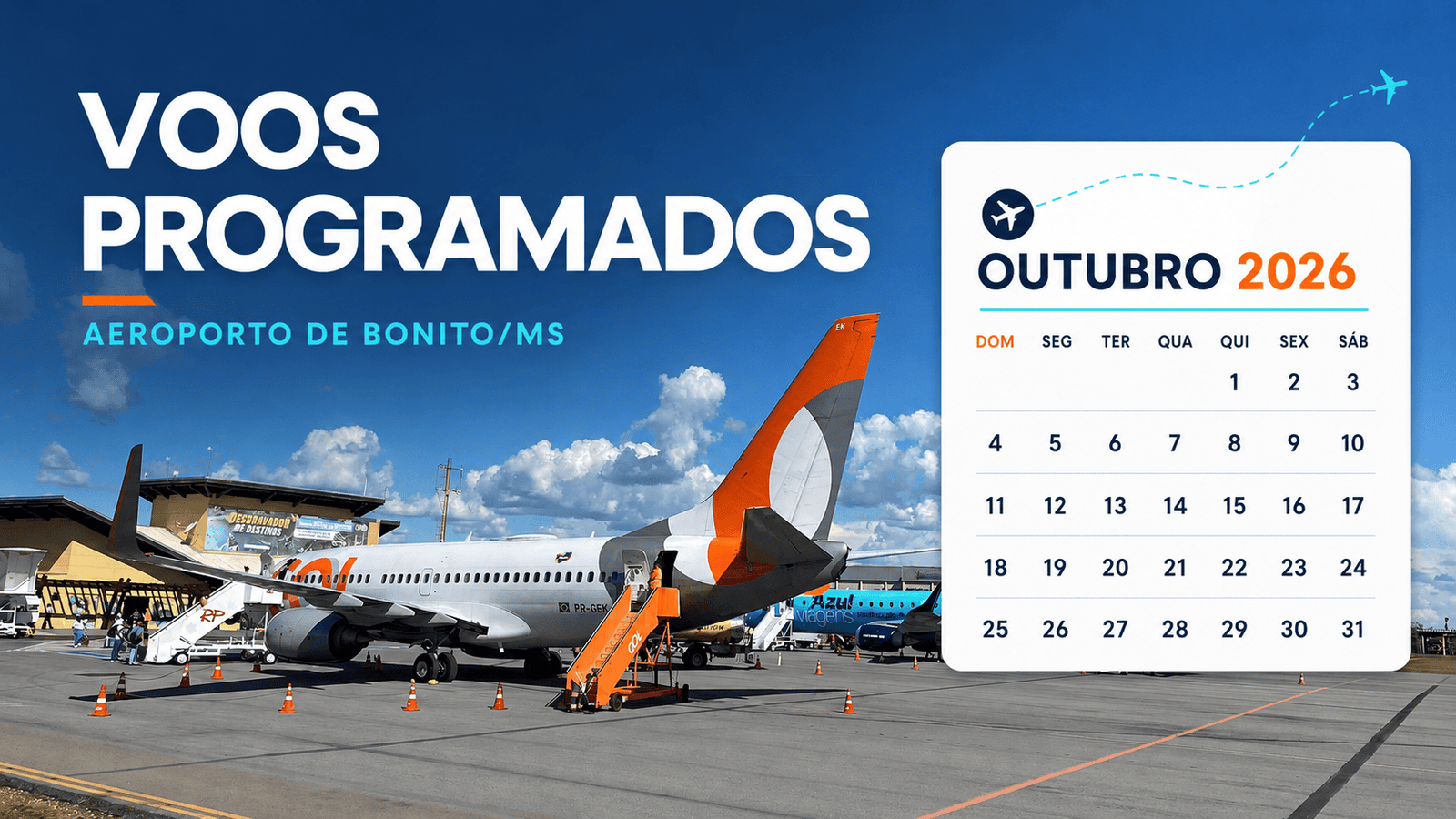 Calendário de voos do Aeroporto de Bonito em outubro de 2026