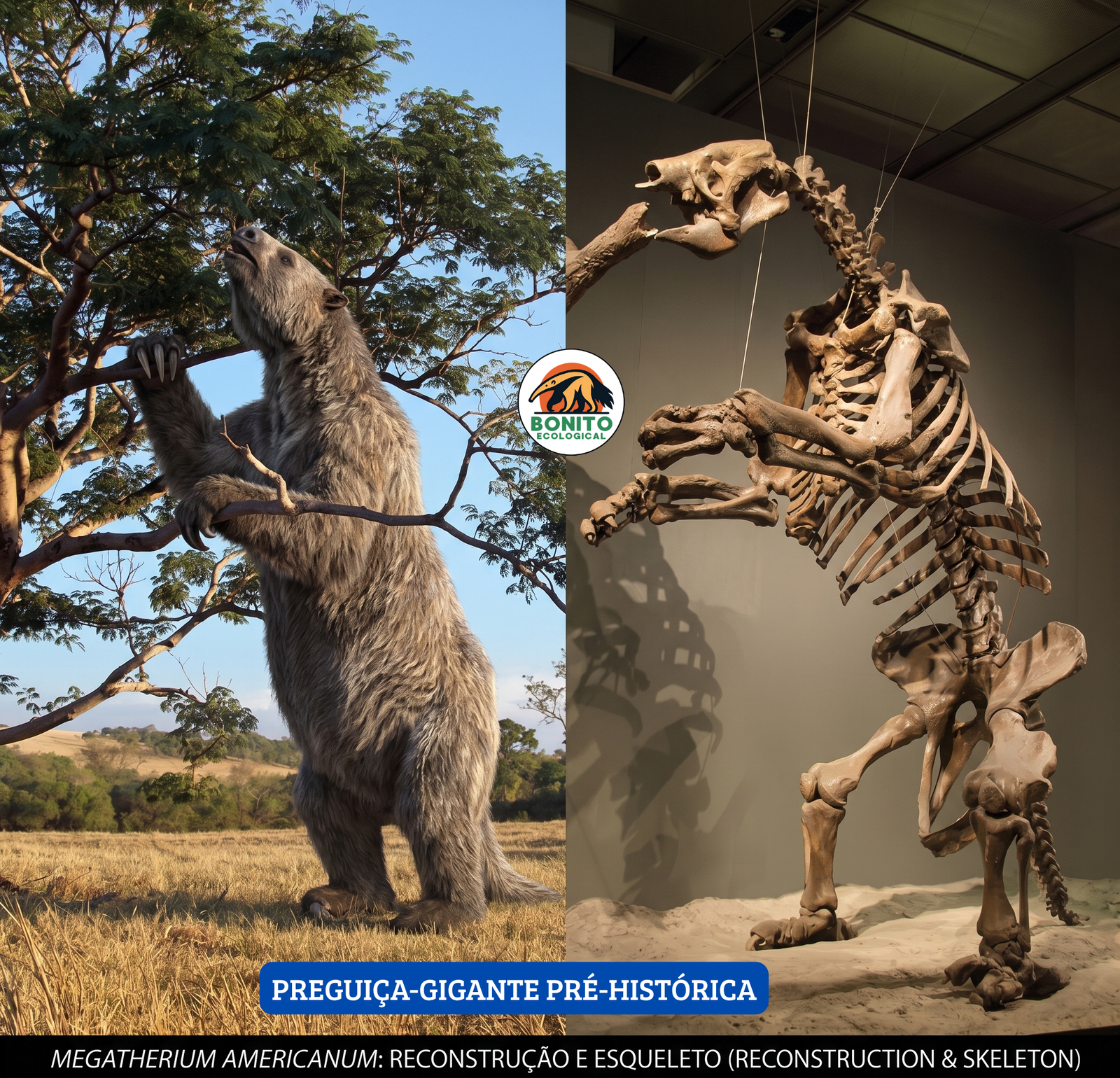 Ilustração de uma preguiça-gigante pré-histórica relacionada aos registros fósseis encontrados na Gruta do Lago Azul em Bonito MS